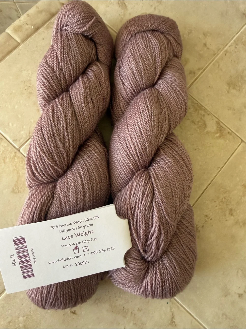 Knit Picks Gloss Lace Yarn - Velveteene (Mauve) - 2 Hanks